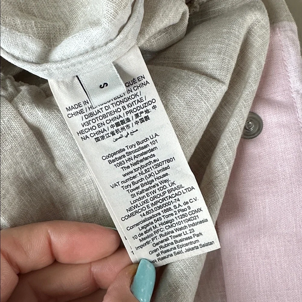 🍦NWOT🍦Tory Burch Beige and Cream Linen Blend Blouse - Picture 9 of 10